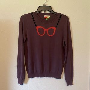 ModCloth Fervour Vintage Glasses Pullover Sweater - Size Medium, Purple